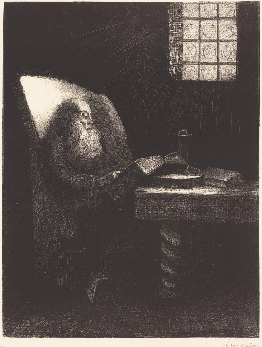 Le Liseur (The reader), by Odilon Redon, ink, 1892