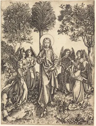 Christ in the Wilderness Served by Angels, by Master i.e., ink, 1485