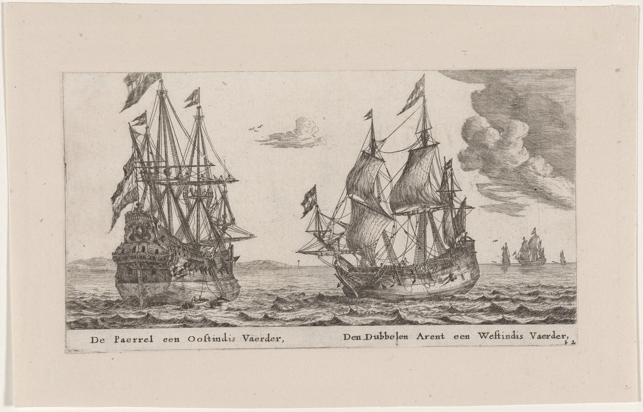 The "Parel" (Pearl), an East Indiaman and the "Dubbele Arent" (Spread Eagle), a West Indiaman, detail