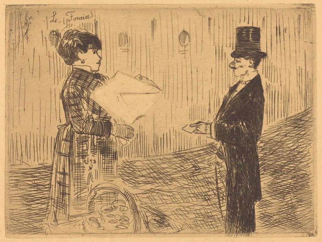 Le bouquet (The Bouquet), by Jean-Louis Forain, ink, 1876