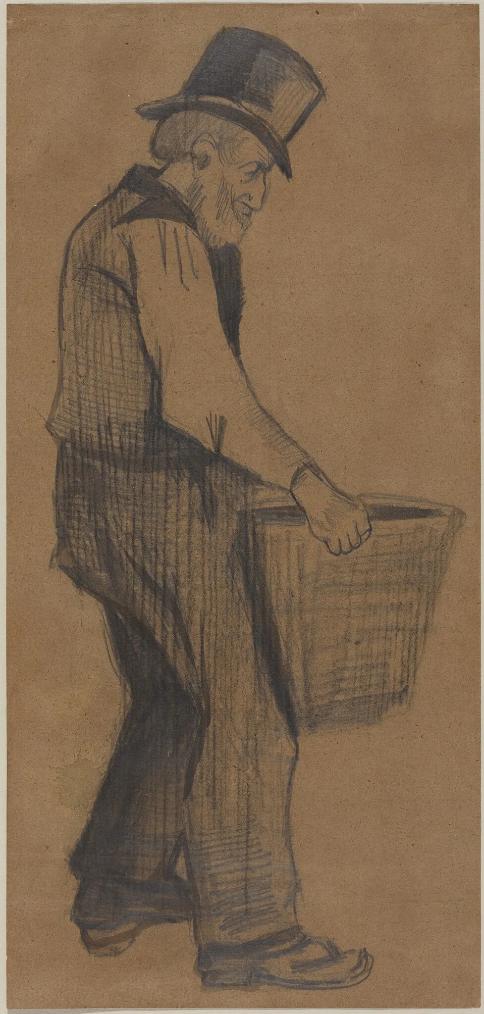 Old Man Carrying a Basket, Facing Right, detail