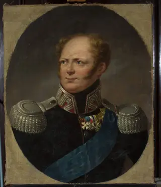 Portrait of Tsar Alexander I, by Aleksander Ludwik Molinari, oil, 1813