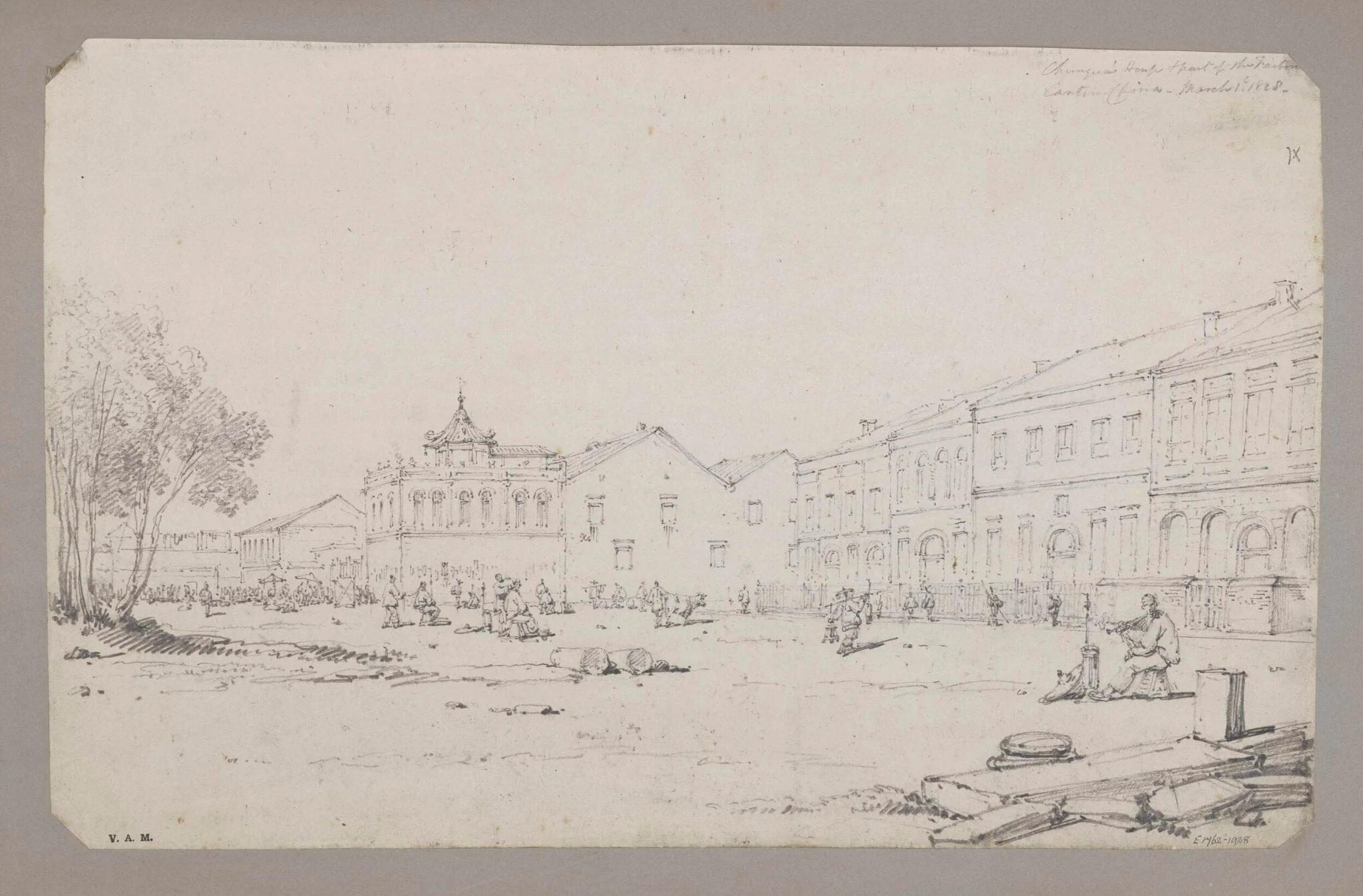 Chinqua's House & part of the Factories, Canton, China. March 1st 1828, detail