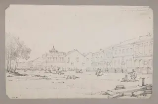 Chinqua's House & part of the Factories, Canton, China. March 1st 1828, by George Chinnery, 2