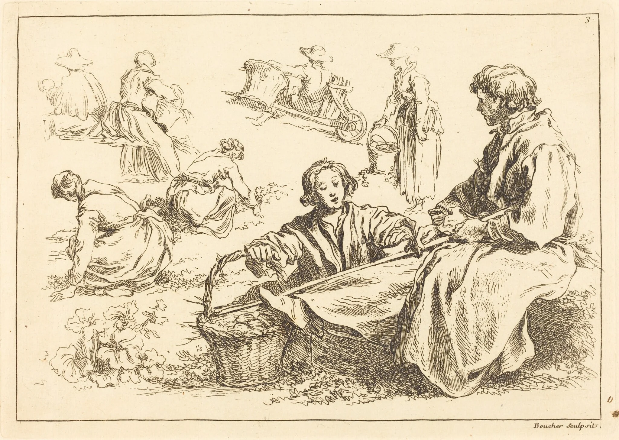 Figure Studies including Two Seated Peasants, detail