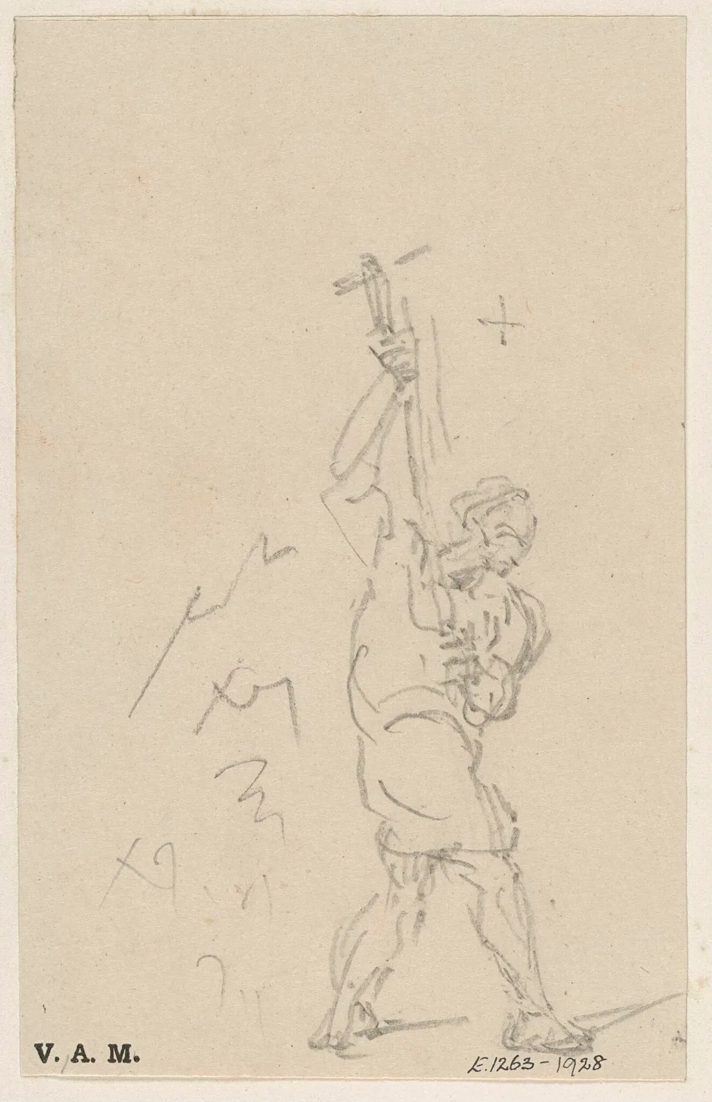 A Chinese figure with an upraised hammer, by George Chinnery, 19