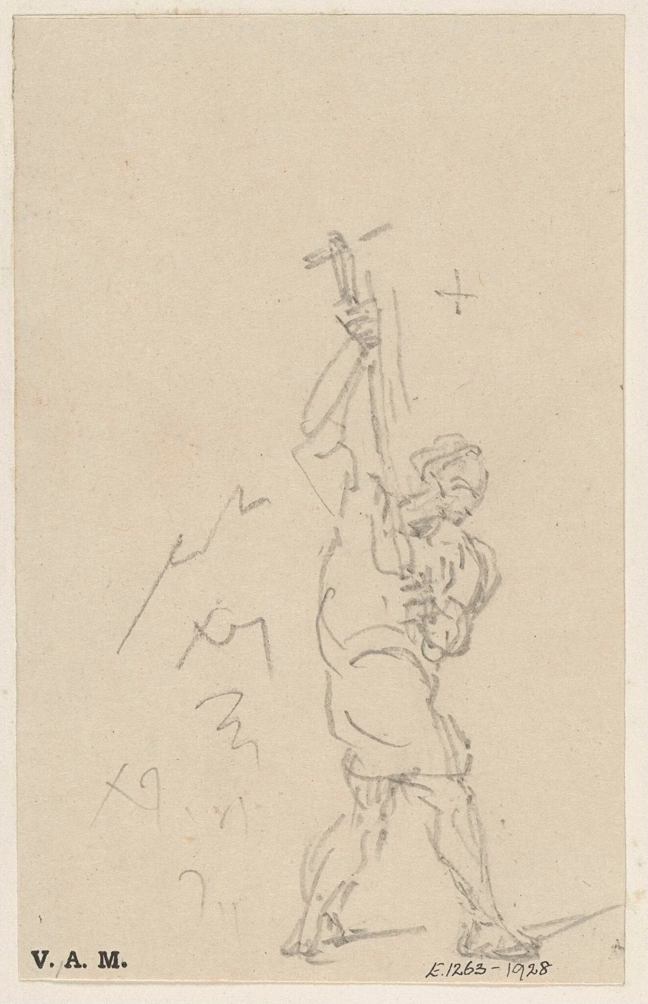 A Chinese figure with an upraised hammer, detail