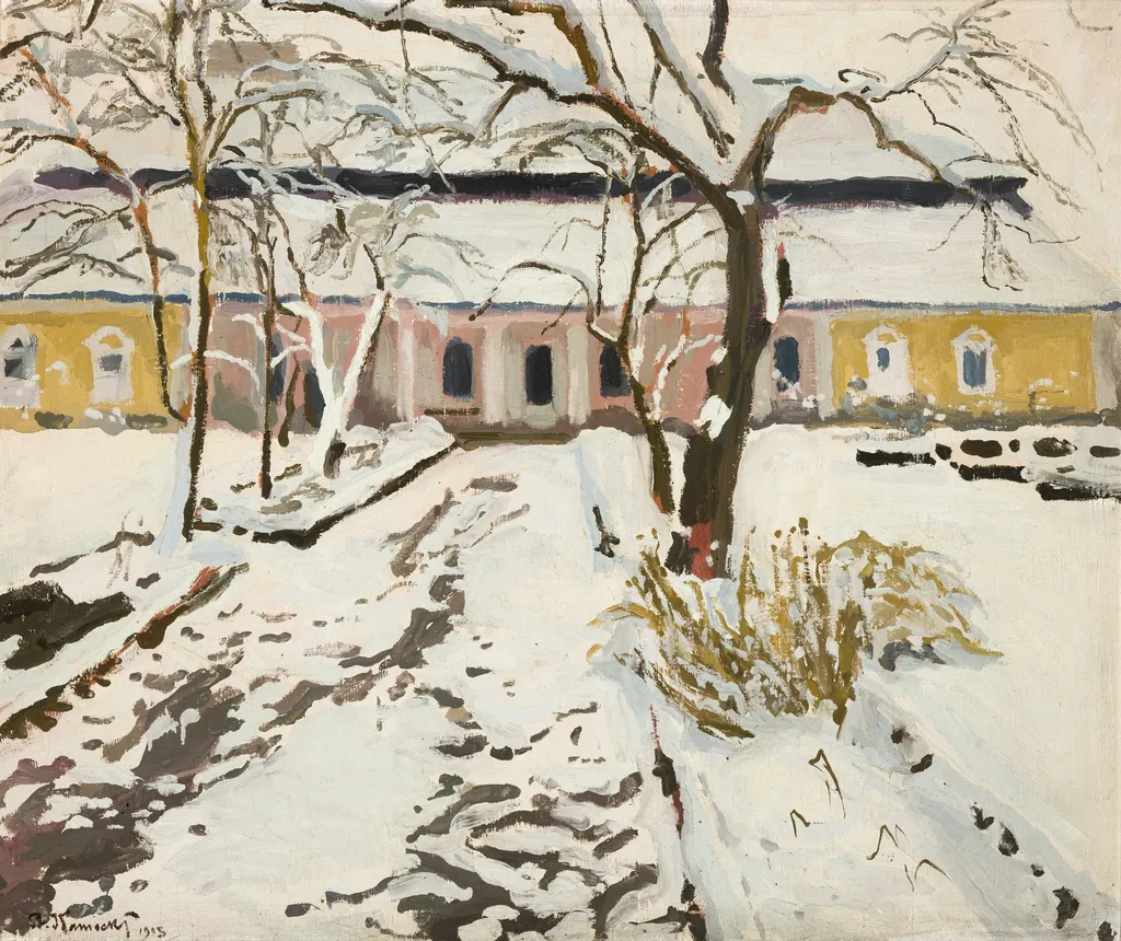 Manor-House at Modlnica in Winter, by Stanisław Kamocki, oil, 1905