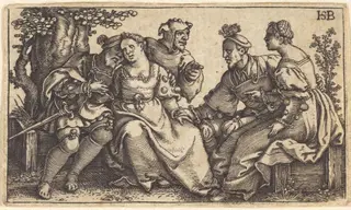 Two Couples and a Fool, by Sebald Beham, ink, 1535