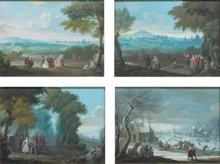 Four Landscapes, Representing the Four Seasons, by Jacques-Guillaume Van Blarenberghe, gouache, 1740