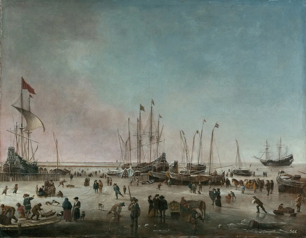 The Port of Amsterdam in Winter, by Hendrick Dubbels, oil, 1656