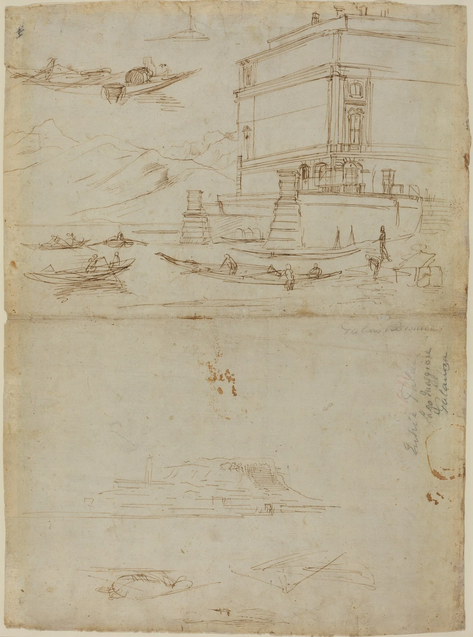 Studies of Lago Maggiore and and the Entrance to a Palazzo, detail