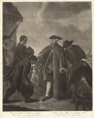 Portasi in Valle il Cavalier... (Arrival of the Master), by Marco Alvise Pitteri, ink, 1763