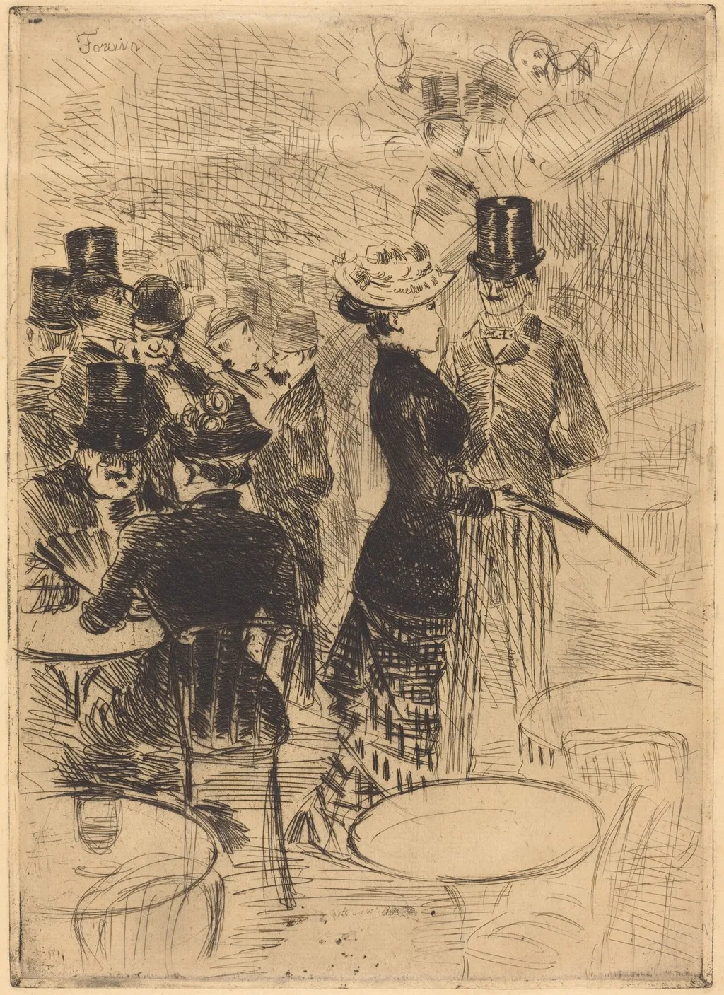 Le bar des Folies-Bergère (The Bar at the Folies-Bergère), by Jean-Louis Forain, ink, 1876