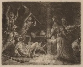 The Cat Trapped and Beaten, by Allart van Everdingen, ink, 1650