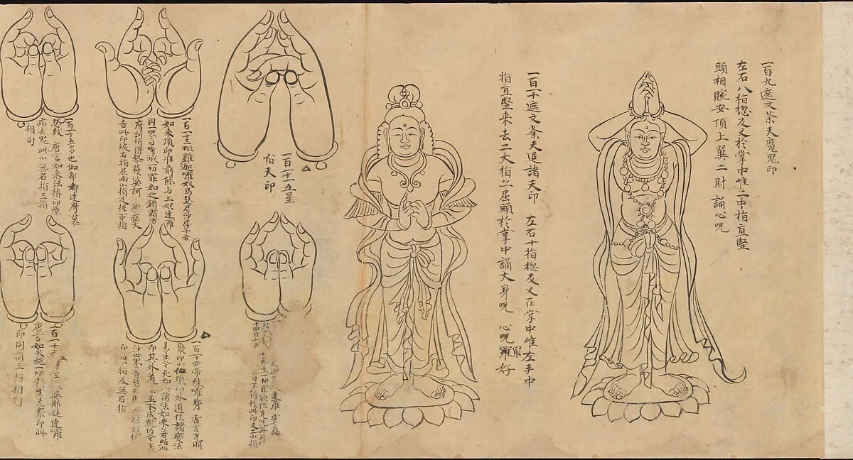 白描印相図巻|Scroll of Mudras, detail