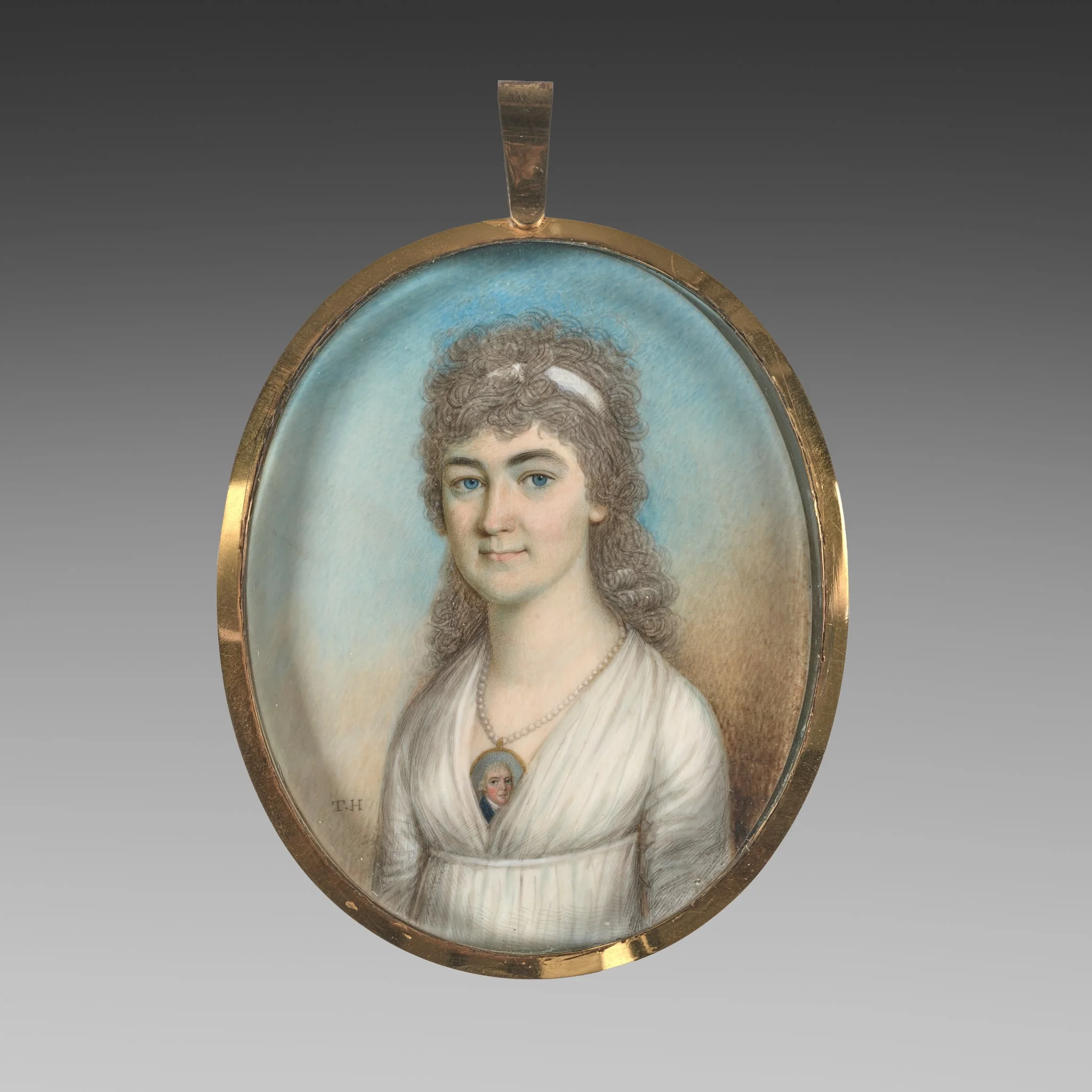 Portrait of a Woman Wearing a Miniature, detail