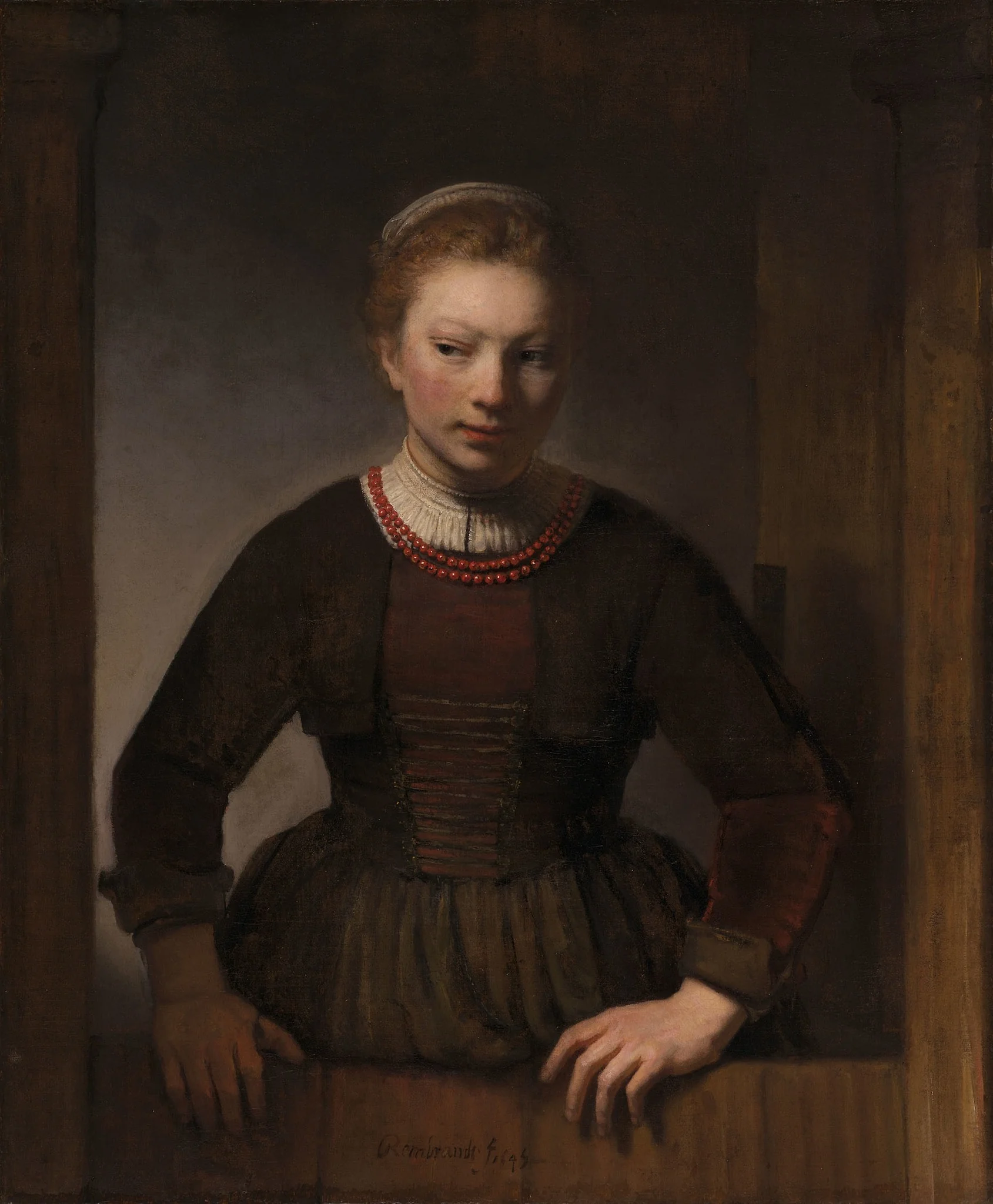 Young Woman at an Open Half-Door, detail