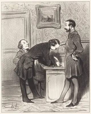 C'est bien parce que c'est votre ami..., by Honoré Daumier, ink, 1845