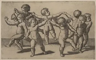 Dance of Cupids, by Marcantonio Raimondi, ink, 1518