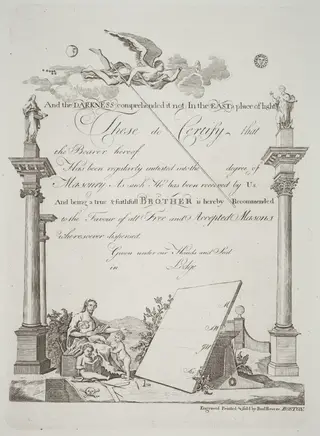 Masonic Certificate, by Paul Revere, ink, 1796