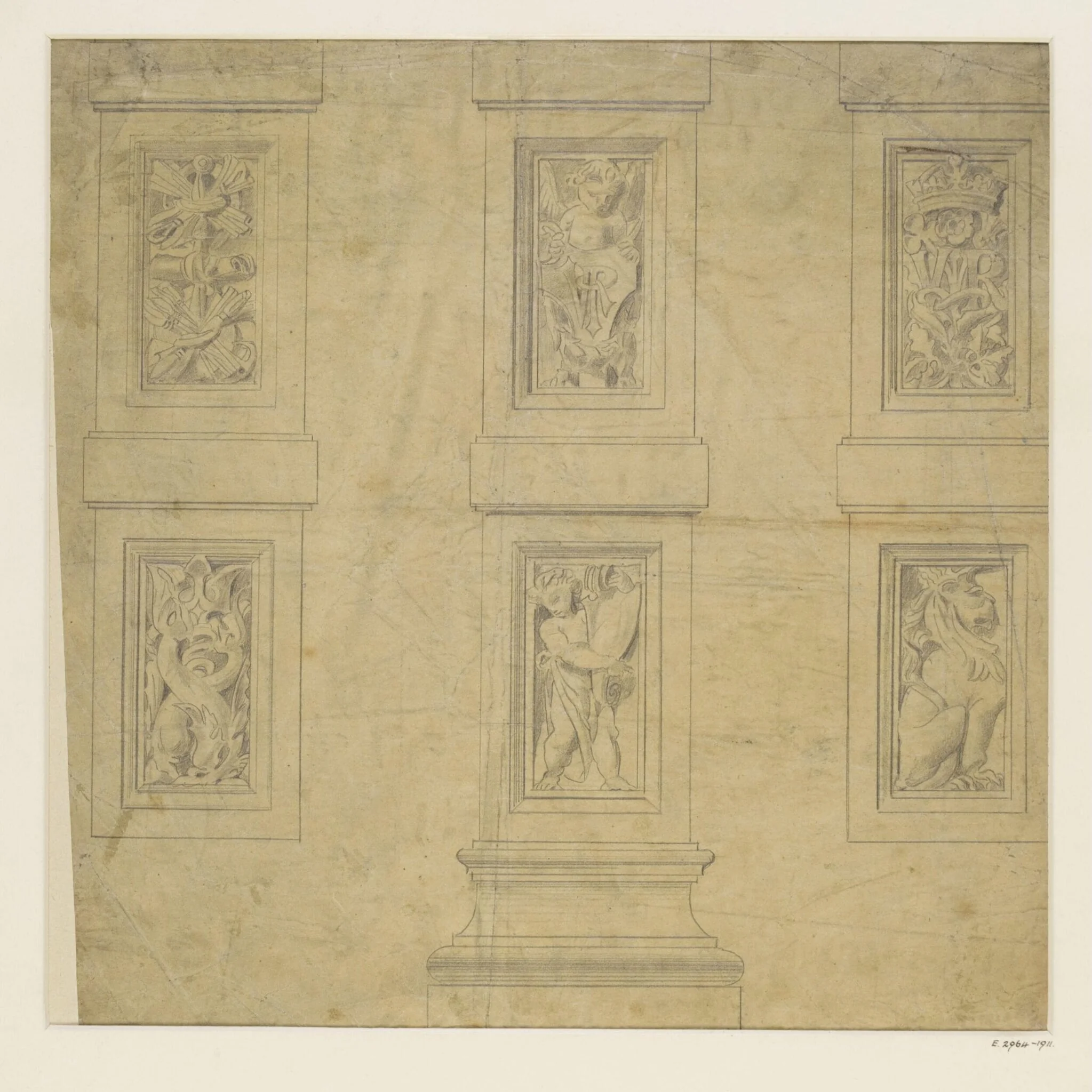 Design for terracotta decoration of the quadrangle, detail