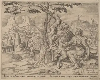 Judah  Giving Tamar the Pledge, by Herman Jansz Muller, ink, 1566