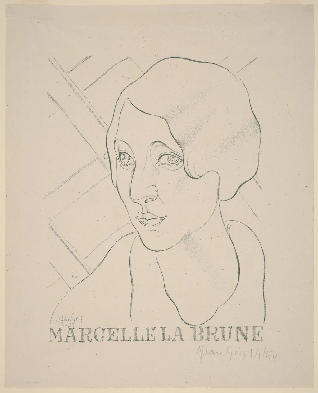 Marcelle la Brune, by Juan Gris, ink, 1921