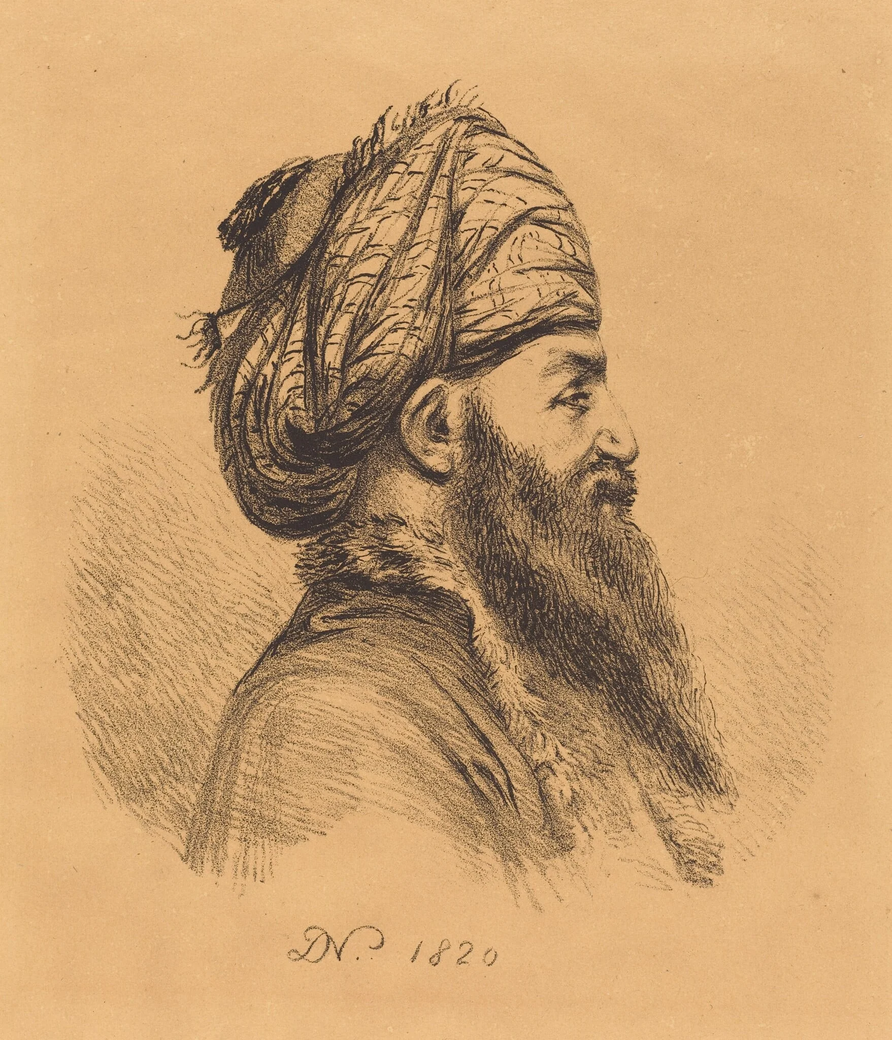 Profile Head of a Man in a Turban, detail