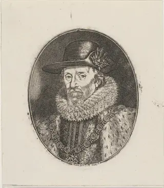James I, King of England, by Simon van de Passe, ink, 1621