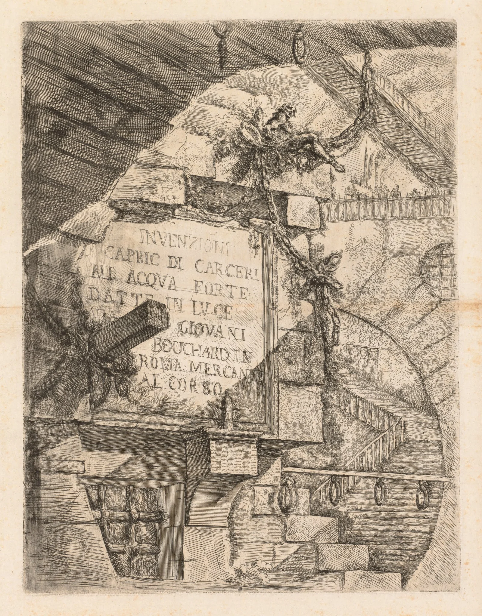 The Prisons: Title Page -- Interior of a Prison, detail