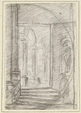 Interior of a Roman Palace, by Hubert Robert, chalk, 1760
