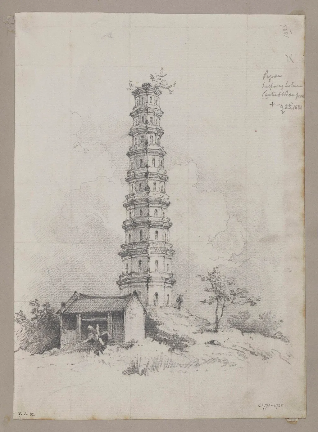Pagoda halfway between Canton and Whampoa, by George Chinnery, 18