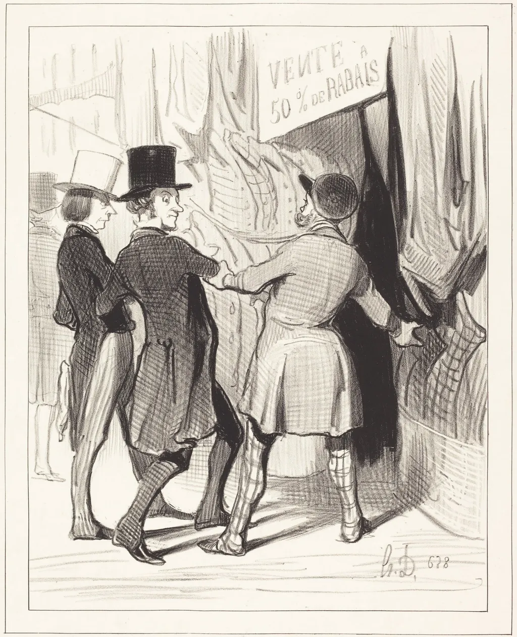 Entrez Messieurs... voici de magnifiques..., by Honoré Daumier, ink, 1844