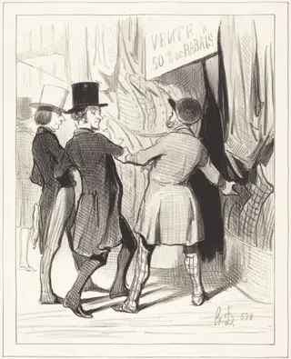 Entrez Messieurs... voici de magnifiques..., by Honoré Daumier, ink, 1844