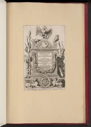 Title Page for Hubert Goltzius, Graeciae Vniversae Asiaeq. Minoris et Insularum Nomismata, by Michel Lasne, ink, 1618