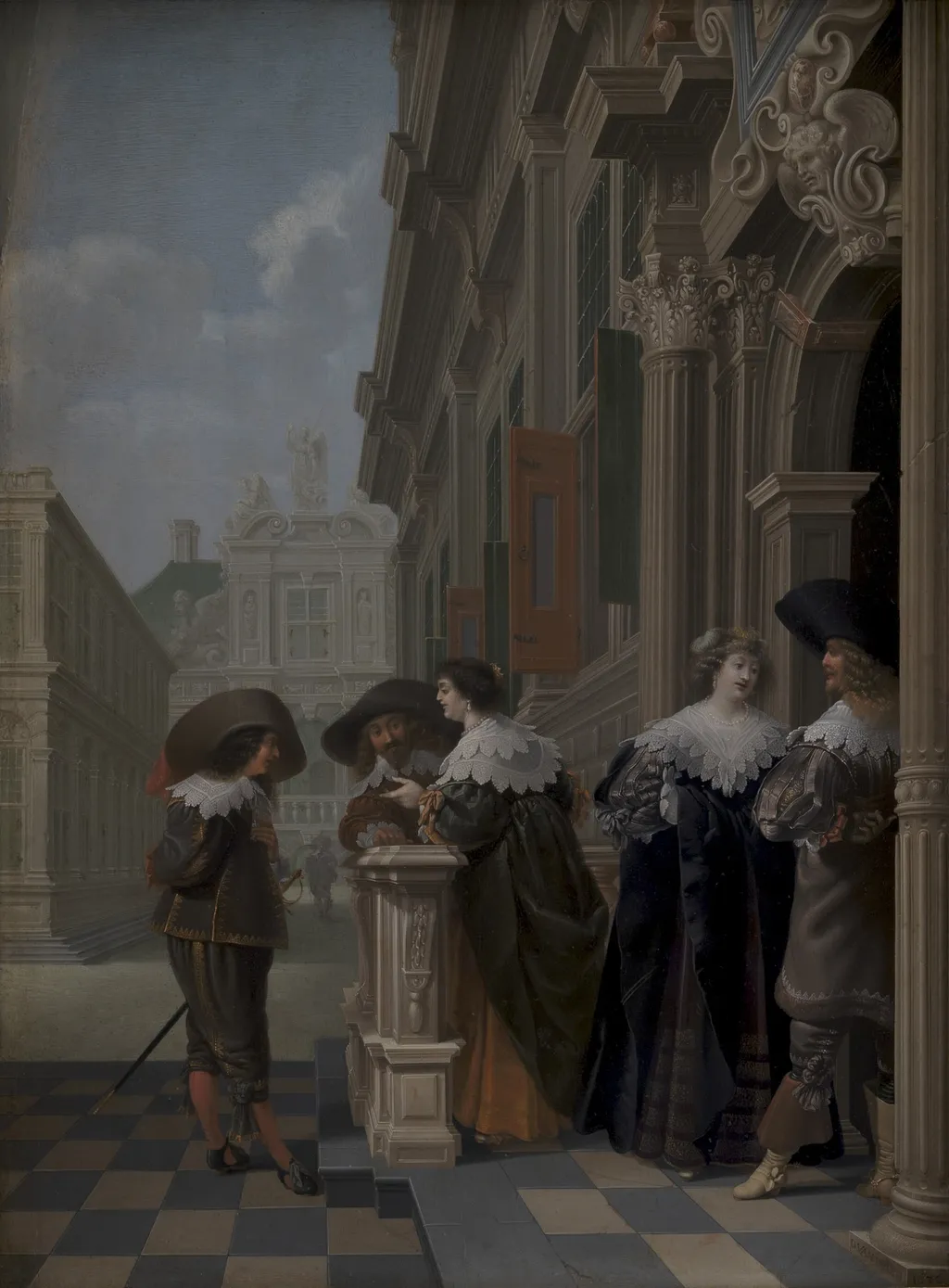 Conversation outside a Palace, by Dirck van Delen, oil, 1636