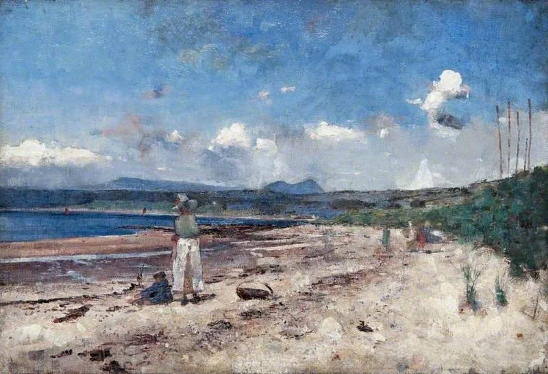 Seascape with Two Figures on a Beach and Two Boats in a Bay, detail