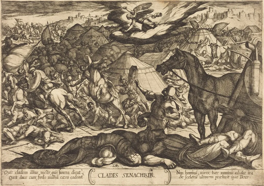 The Exterminating Angel Vanquishing the Army of Sennacherib, by Antonio Tempesta, ink, 1613