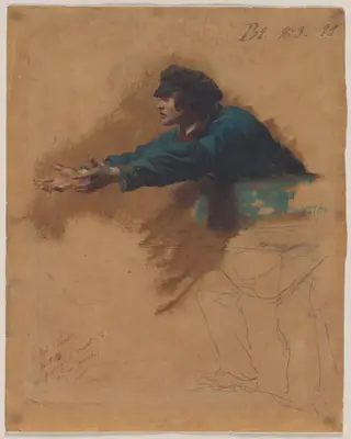 Young Man Leaning Forward with Outstretched Arms (Study for Soldiers Distributing Bread to the Poor), by Isidore Pils, 1851