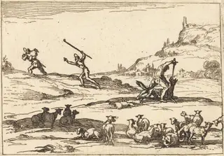 Shepherds Defending their Herds, by Jacques Callot, ink, 1628