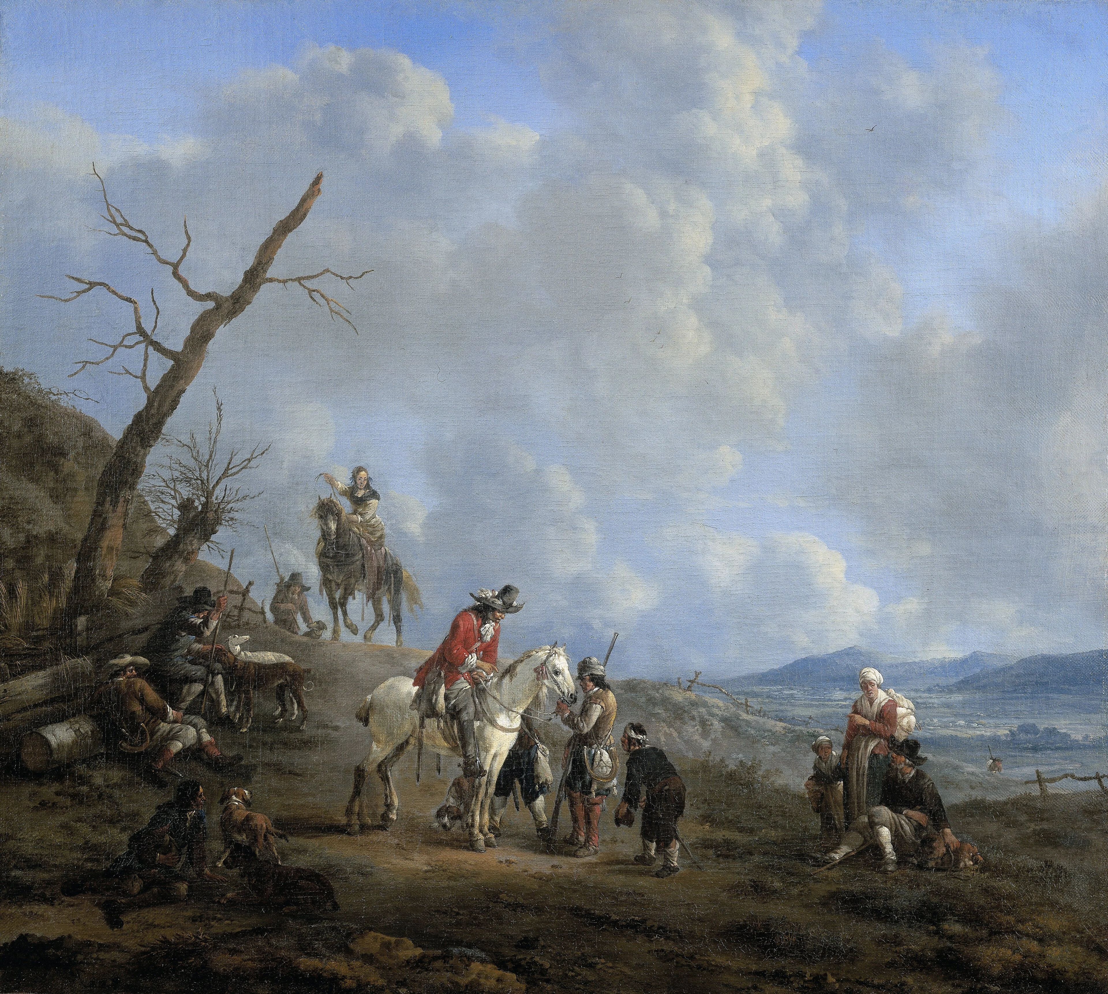 Landscape with riders, hunsters and peasants, detail
