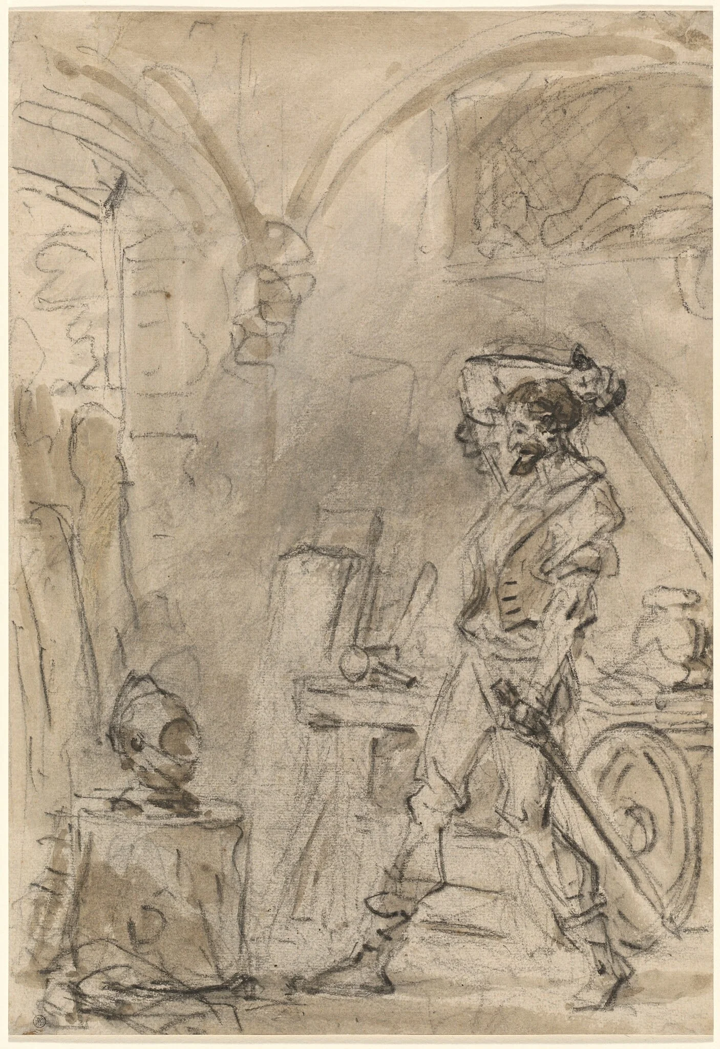 Don Quixote about to Strike the Helmet, detail