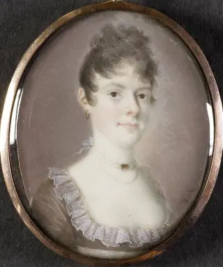 Portret van een vrouw met een parelcollier, by Leonardus Temminck, ivory, 1798