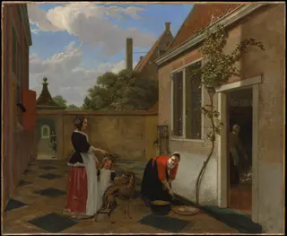 Scene in a Courtyard, by Ludolf de Jongh, oil, 1660