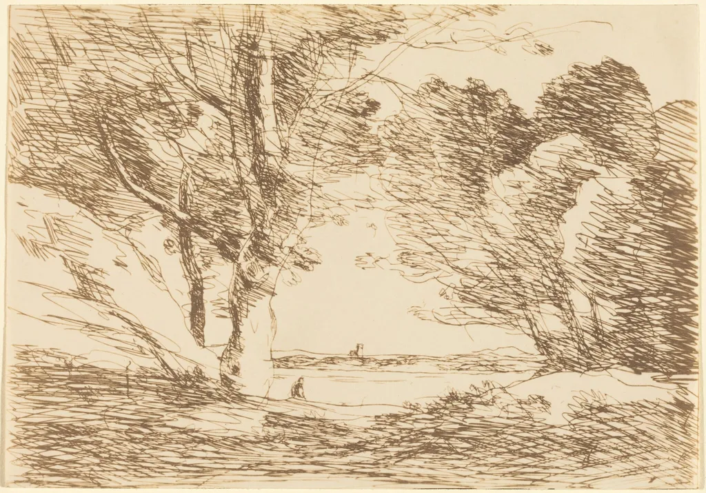 Tower on the Horizon of a Lake (Tour a l'horizon d'un lac), by Jean Baptiste Camille Corot, 1871