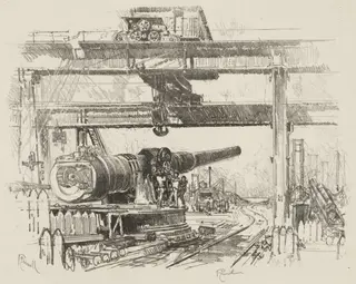 English War Work:  Gun-Testing, by Joseph Pennell, 1916