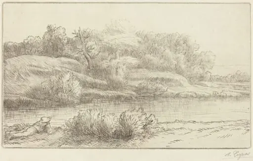 Banks of the Venelle (Bord de la Venelle), by Alphonse Legros, ink, 1888