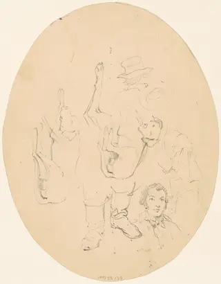 Studies of Dogs and Men [verso], by James Goodwyn Clonney, graphite, 1845