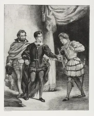 Hamlet:  Hamlet and Guildenstern, by Eugène Delacroix, 1834
